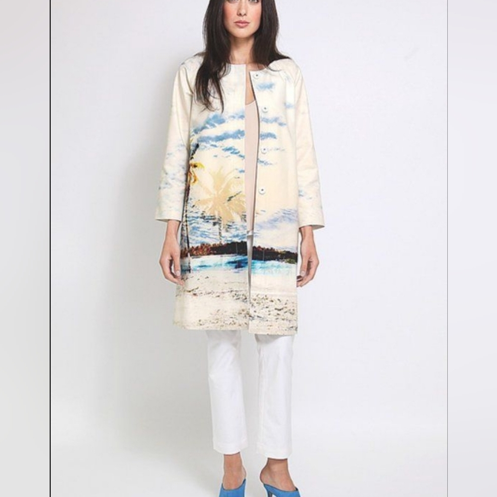 Lord & Taylor 424 Fifth palm tropical print cotton jacket coat size 2 fits XS, S
